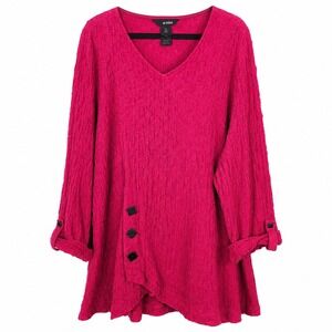 Ali Miles Top Women 3X Pink Crinkle Texture Button Detail Lagenlook Coastal Boho